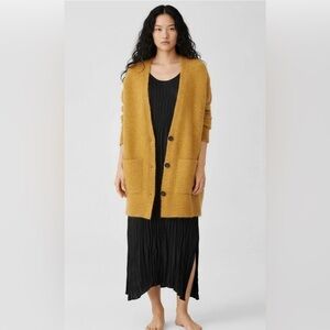 NWT $398 Eileen Fisher Mohair Wool V Neck Cardigan Sweater Burnished Gold Medium